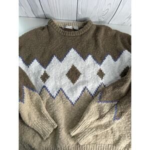 Vintage Claiborne Knit Sweater XL Hong Kong Geometric Pattern 90s Textured